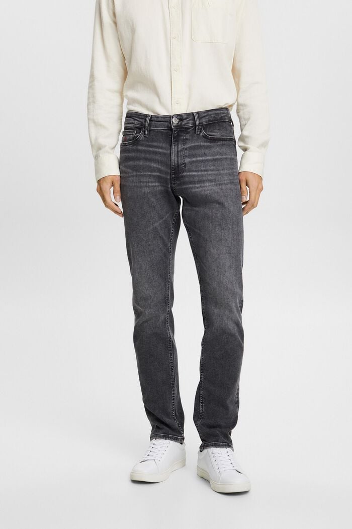 Jeans mit schmaler Passform und mittelhohem Bund, BLACK DARK WASHED, detail image number 1