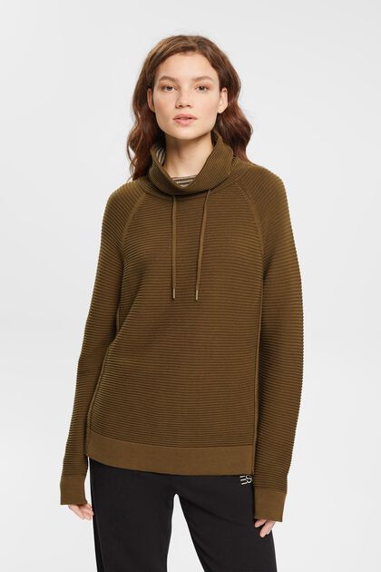 Pullover mit Trichterausschnitt, 100 % Baumwolle, KHAKI GREEN, overview
