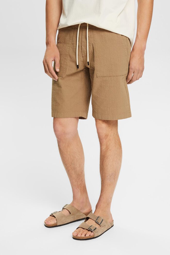 Shorts aus Seersucker, BEIGE, overview