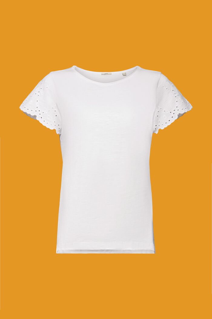 Baumwoll-T-Shirt mit Lochstickerei am Ärmel, WHITE, detail image number 5