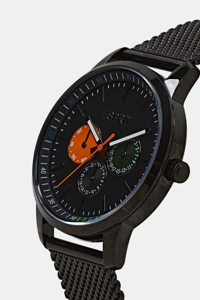 Armbanduhr mit Milanaiseband aus Edelstahl, BLACK, detail image number 1