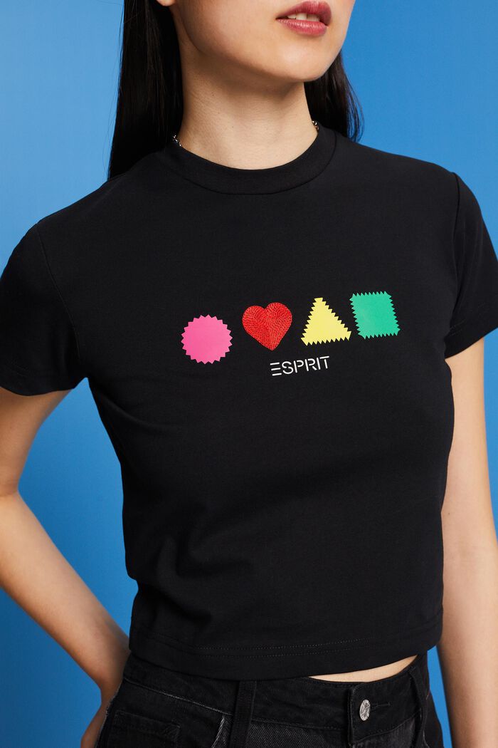 T-Shirt aus Bio-Baumwolle mit geometrischem Print, BLACK, detail image number 2