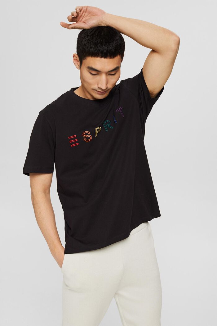 Jersey-Shirt mit Stickerei, 100% Baumwolle, BLACK, detail image number 4