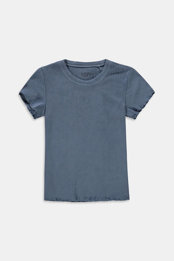 Ripp-Shirt mit Kräuselsaum, 100% Baumwolle, BLUE MEDIUM WASHED, detail image number 0