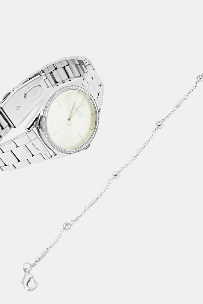 Set aus Edelstahl-Uhr und Armband, SILVER, detail image number 3