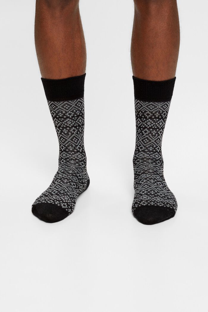 2er-Set Socken mit Fair Isle-Muster aus Wollmix, BLACK, detail image number 2