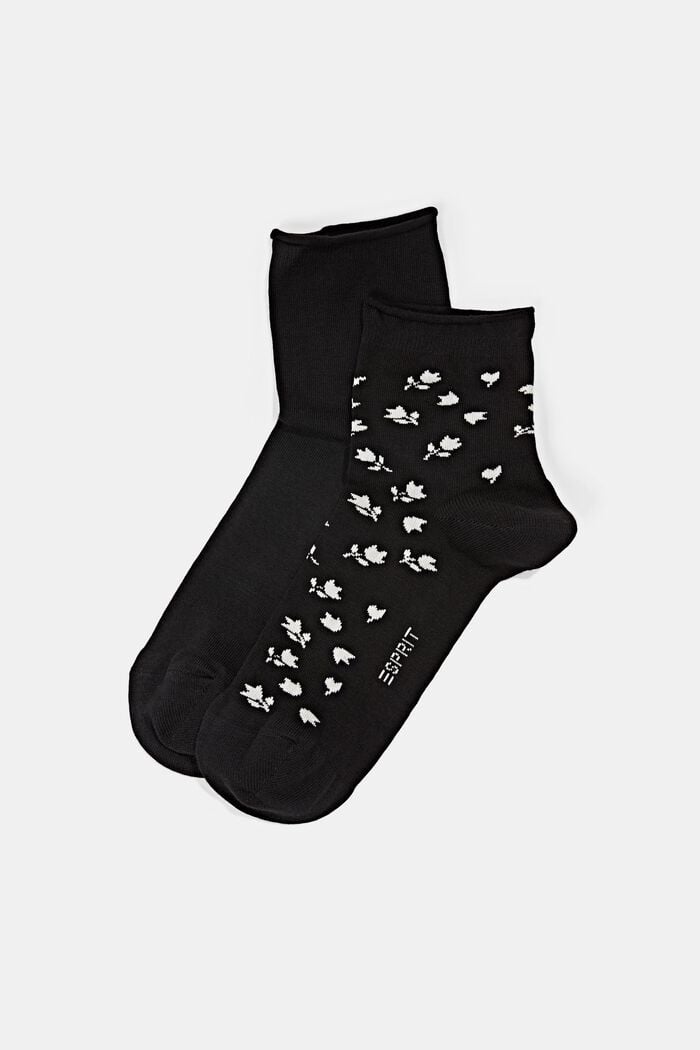 2er-Pack kurze Socken mit Blumenmuster, BLACK, detail image number 0