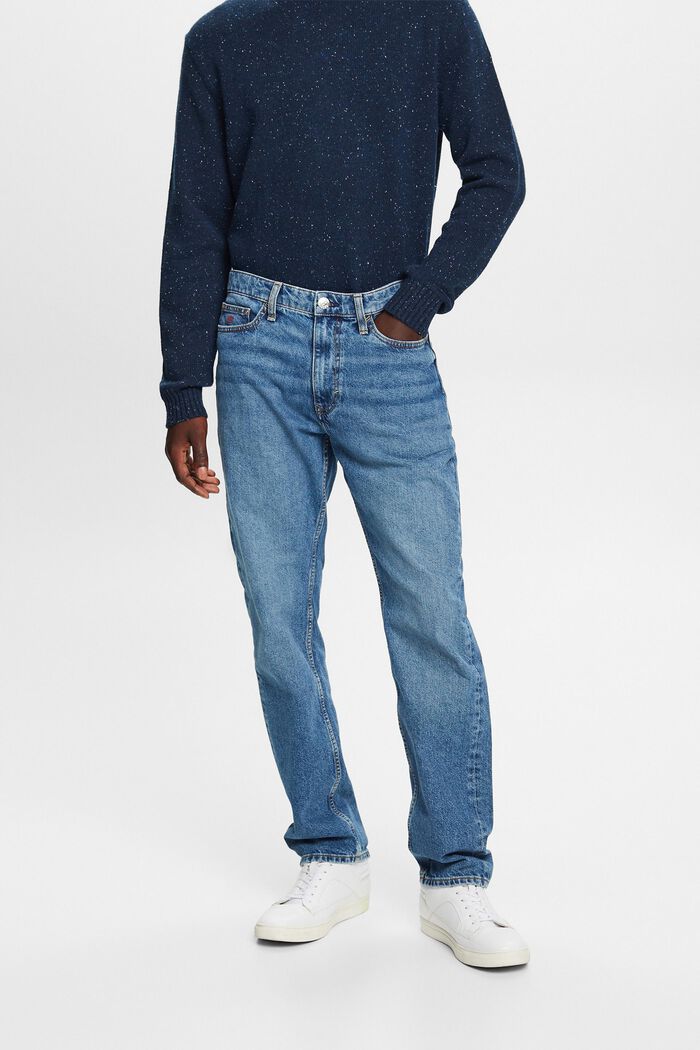 Jeans mit geradem Bein und mittlerer Bundhöhe, BLUE MEDIUM WASHED, detail image number 1