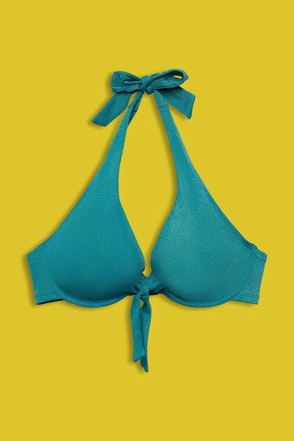 Glitzerndes Neckholder-Bikinitop für große Cups, TEAL BLUE, overview