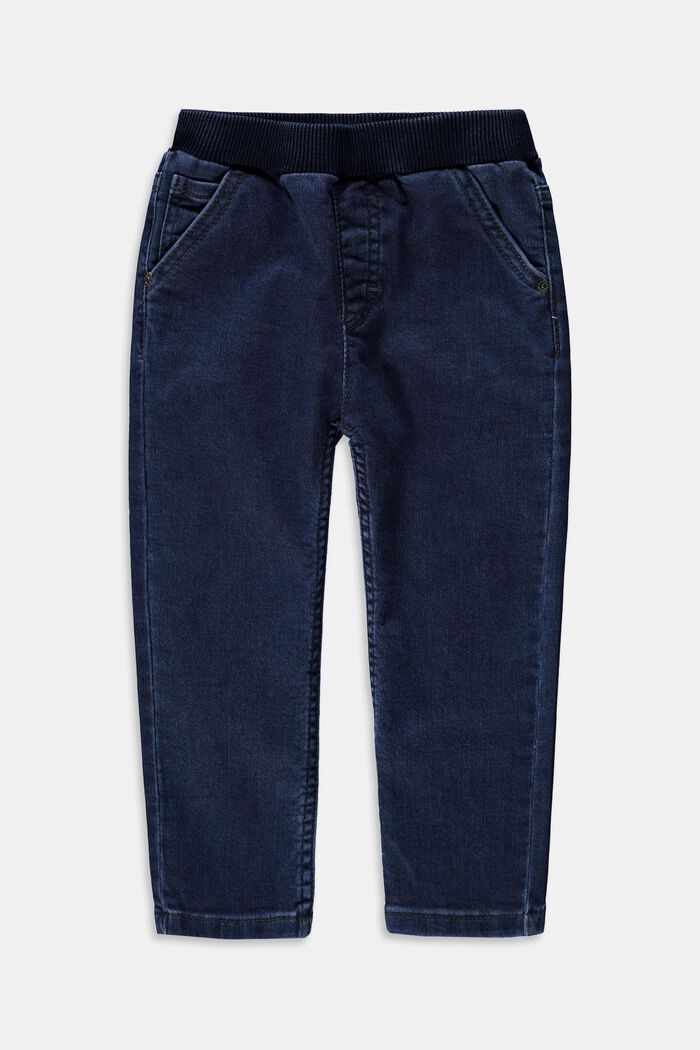 Jeans mit Rippbund aus Baumwolle, BLUE DARK WASHED, detail image number 0