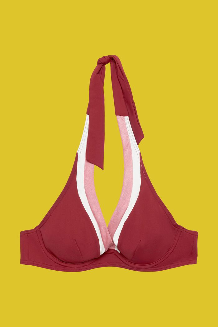 Dreifarbiges Neckholder-Bikinitop mit Bügeln, DARK RED, detail image number 4