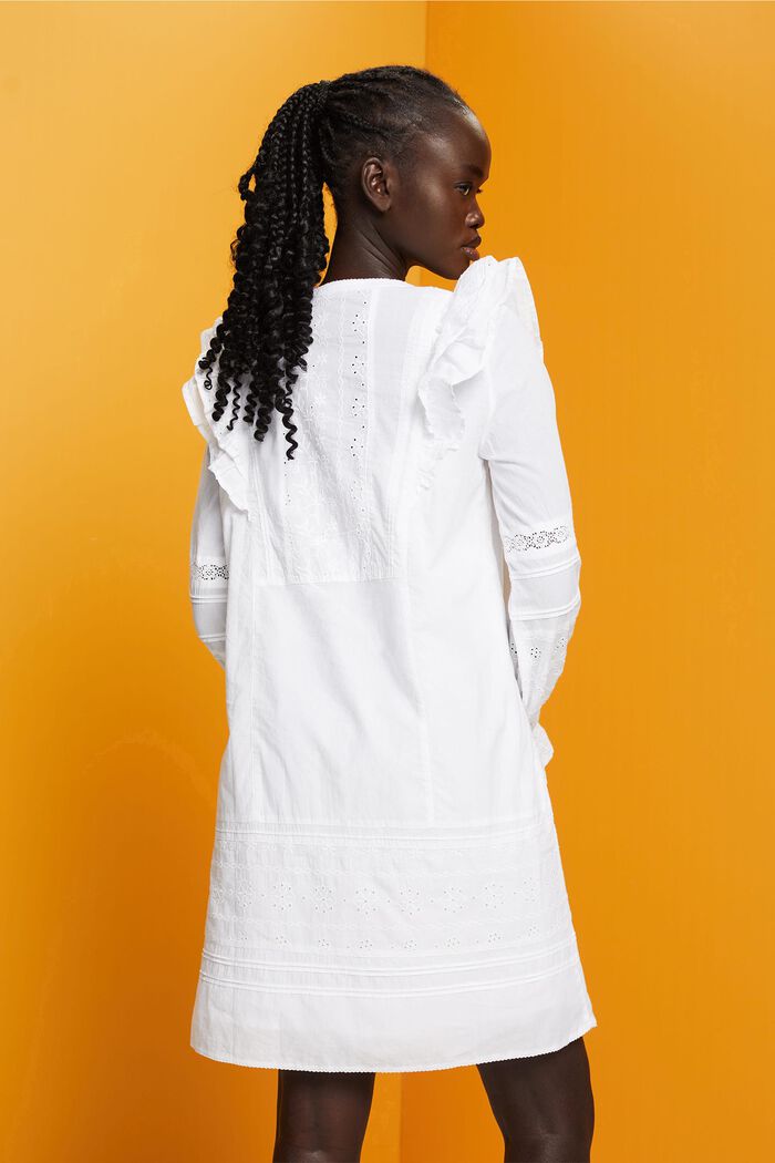 Knielanges Kleid aus Baumwolle mit Spitze, WHITE, detail image number 3