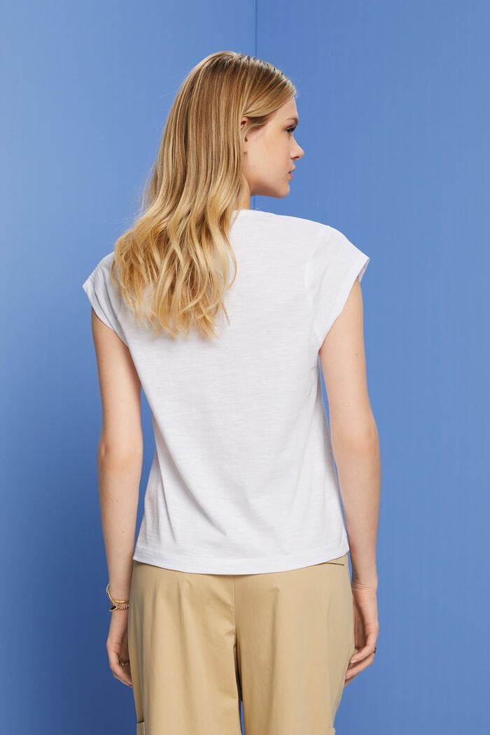 T-Shirt mit V-Ausschnitt, 100 % Baumwolle, WHITE, detail image number 3
