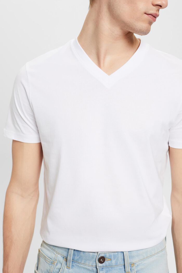 T-Shirt aus Baumwolle mit V-Ausschnitt, Slim Fit, WHITE, detail image number 2