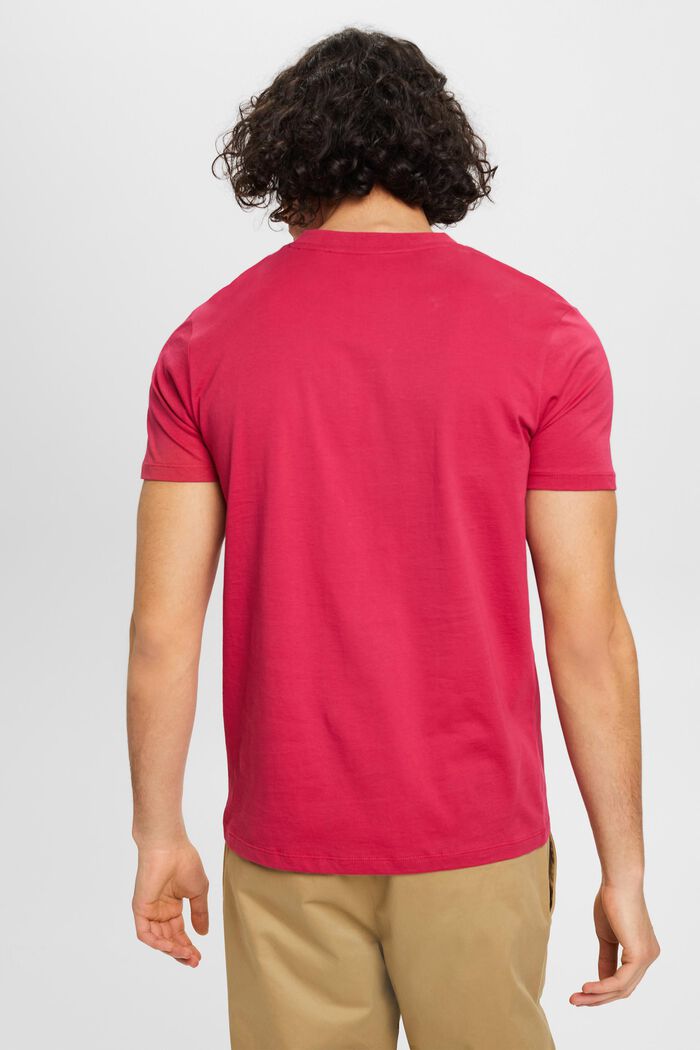 T-Shirt aus Baumwolle mit V-Ausschnitt, Slim Fit, DARK PINK, detail image number 3