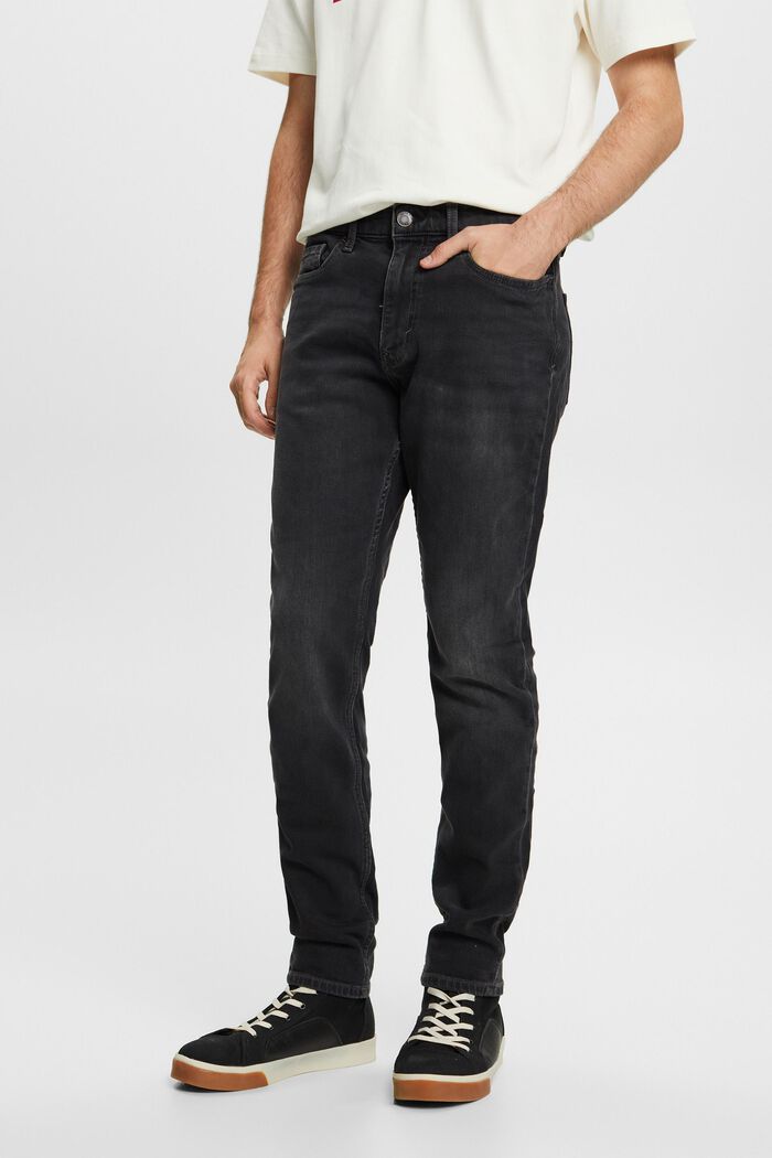 Gerade, konische Jeans mit mittelhohem Bund, BLACK DARK WASHED, detail image number 0
