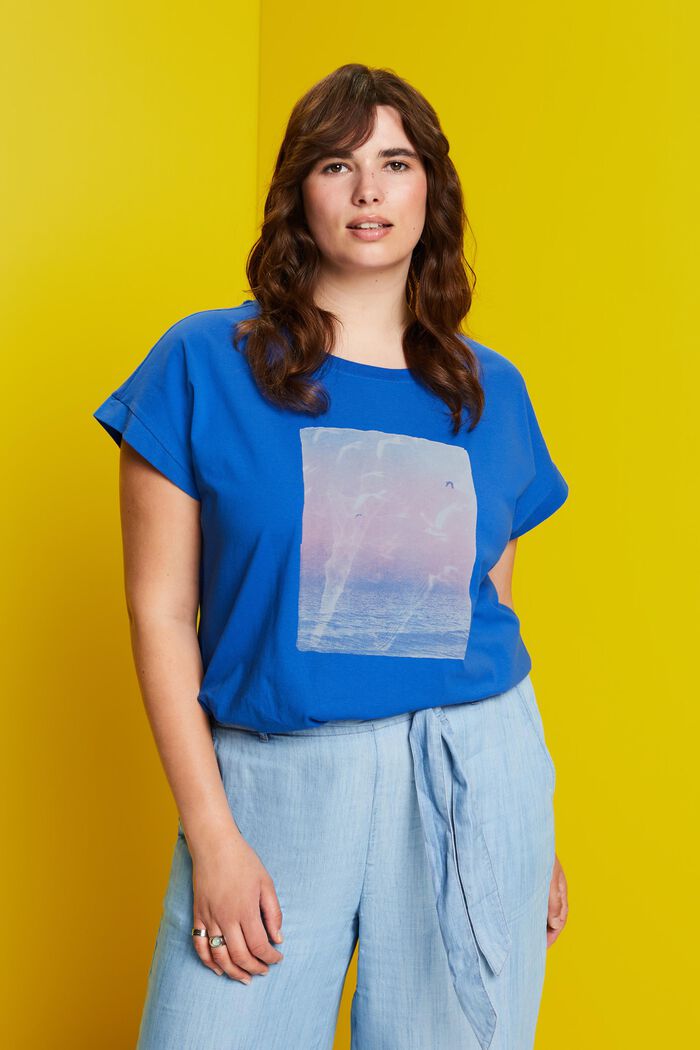 CURVY T-Shirt mit Print vorne, 100 % Baumwolle, BRIGHT BLUE, detail image number 0