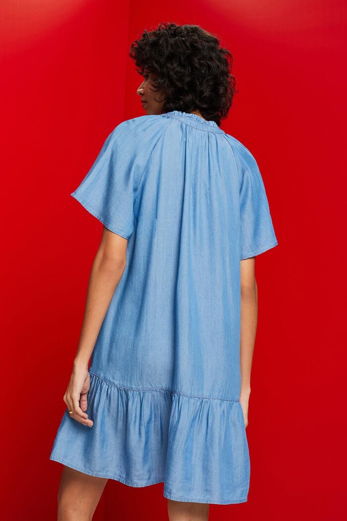 Chambray-Kleid mit Rüschenbesatz am Nackenbindeband, TENCEL™, BLUE MEDIUM WASHED, detail image number 3
