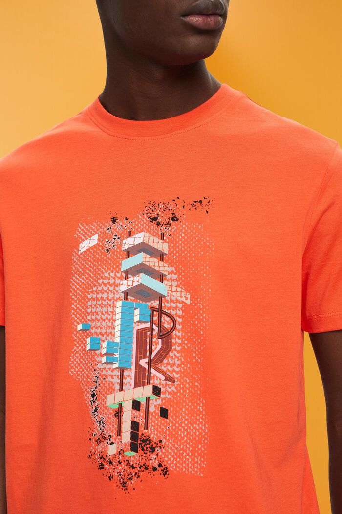 Schmal geschnittenes Baumwoll-T-Shirt mit Print, ORANGE RED, detail image number 2