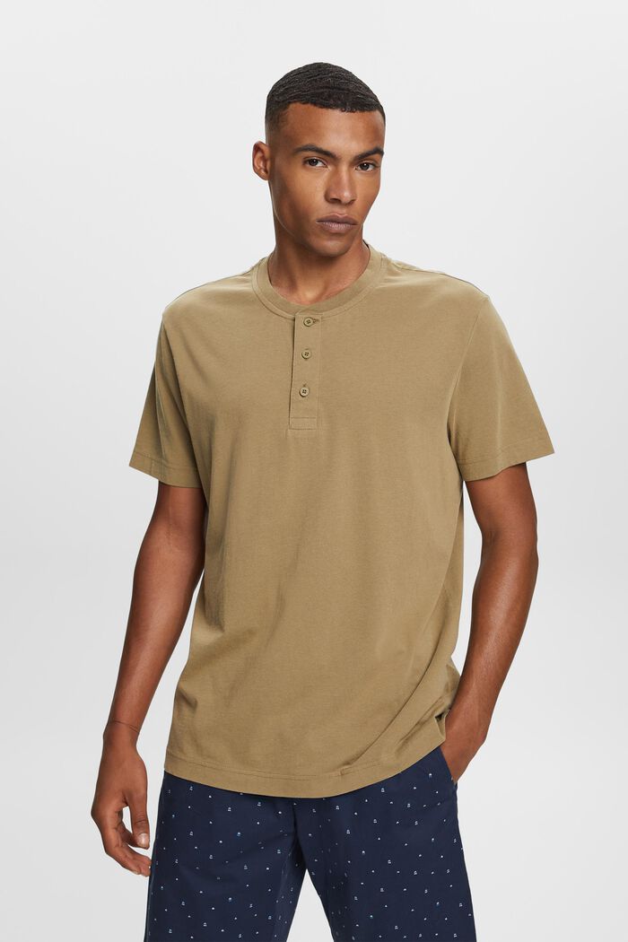 Henley-T-Shirt, 100 % Baumwolle, KHAKI GREEN, detail image number 0
