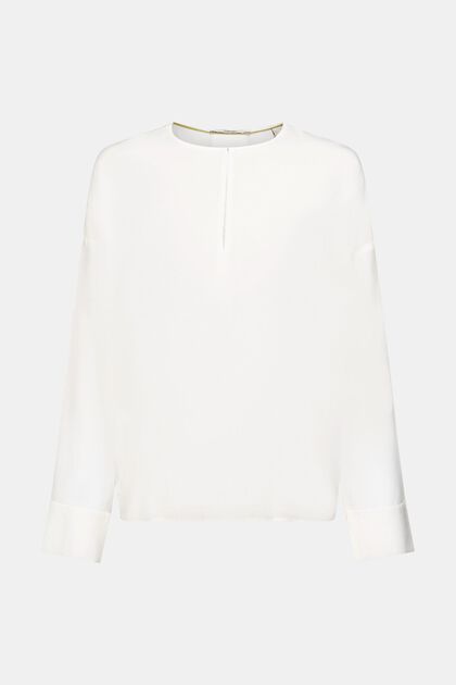 Bluse mit geschlitztem Ausschnitt, LENZING™ ECOVERO™, OFF WHITE, overview
