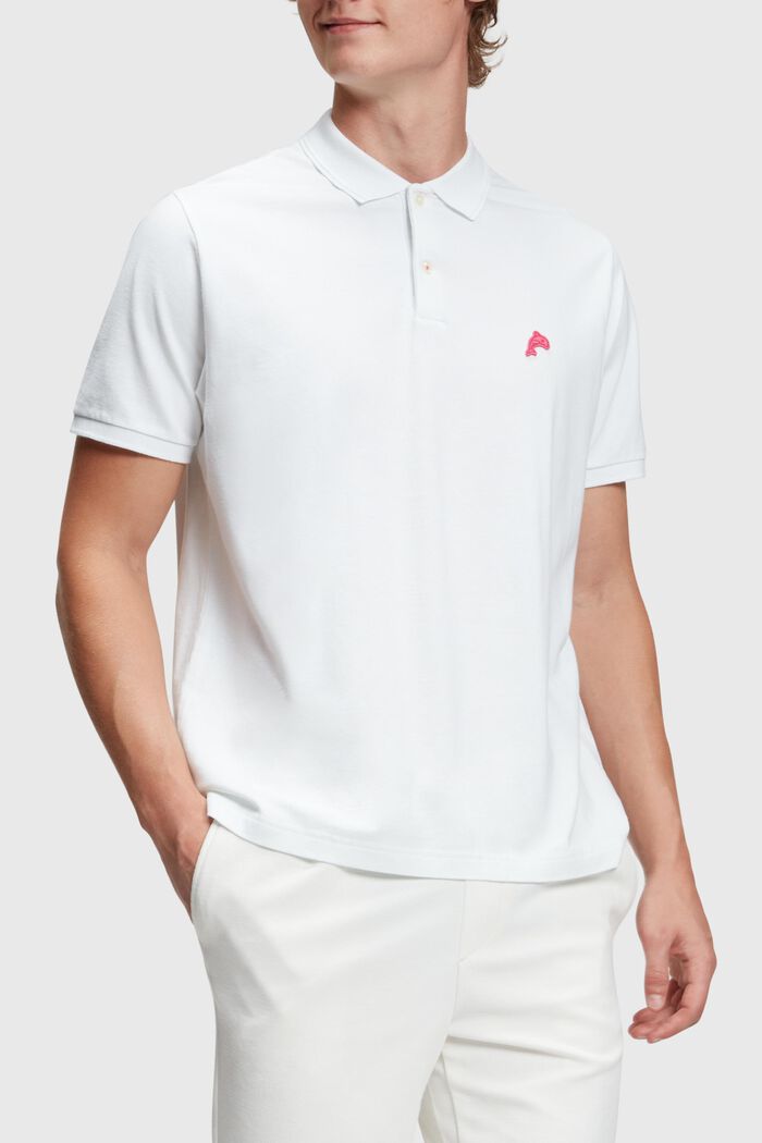 Klassisches Tennis-Poloshirt mit Dolphin-Batch, WHITE, detail image number 0
