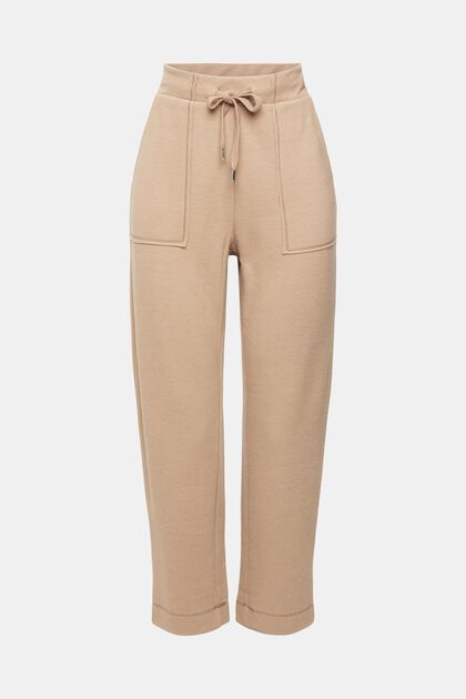 High-Rise-Pants im Jogger-Style in Strickqualität, TAUPE, overview