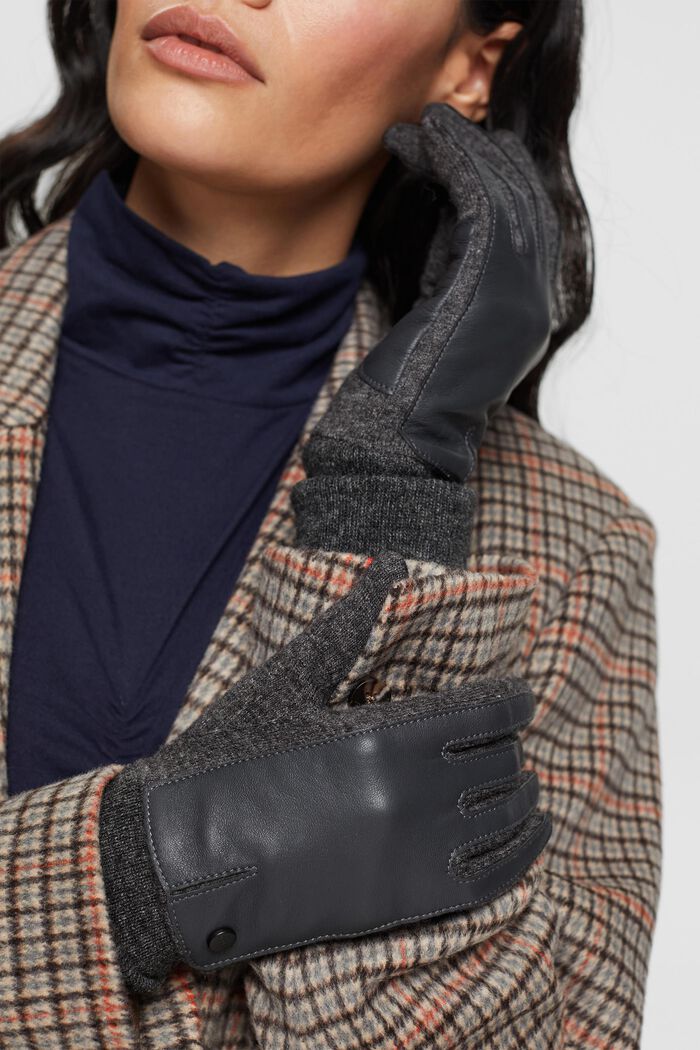 Handschuhe aus Wollmix mit Lederbesatz