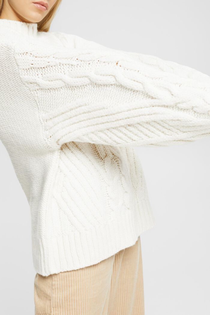 Mit Wolle: Zopfstrick-Pullover, OFF WHITE, detail image number 2