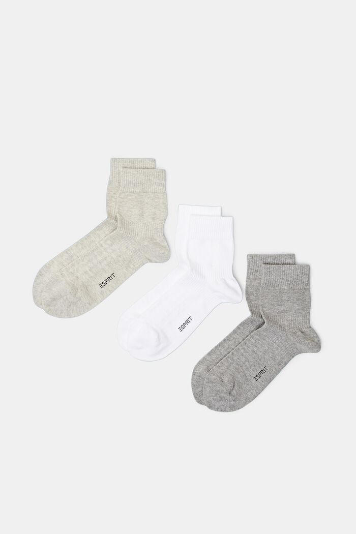 3er-Pack Gerippte Socken aus Bio-Baumwolle mit mittelhohem Schaft, GREY, detail image number 0