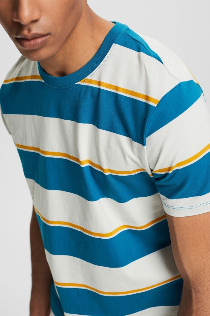 Jersey-T-Shirt mit Streifenmuster, TEAL BLUE, detail image number 1