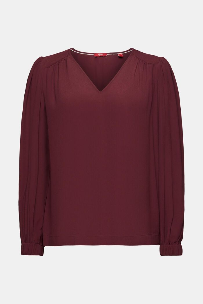 Chiffonbluse mit V-Ausschnitt, BORDEAUX RED, detail image number 6
