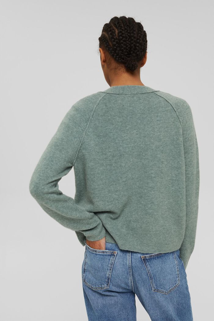 Mit Wolle: V-Neck Cardigan, DUSTY GREEN, detail image number 3