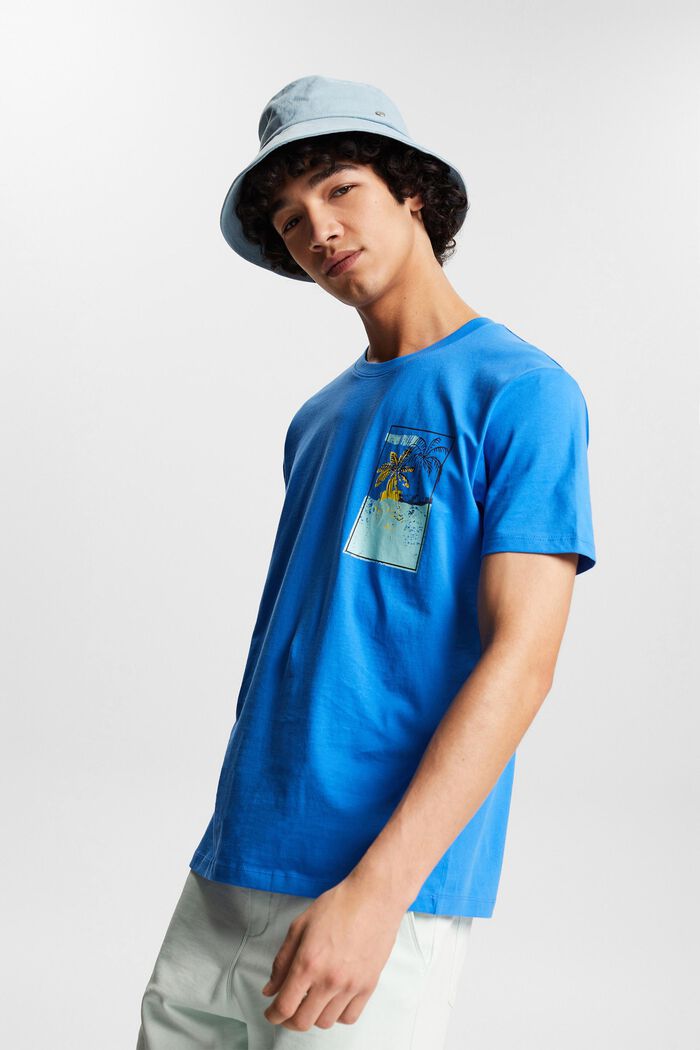 Jersey-T-Shirt mit Print, BRIGHT BLUE, overview