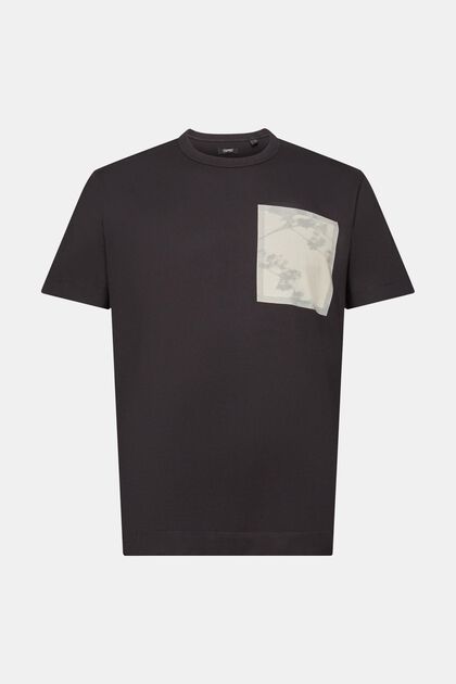 Baumwoll-T-Shirt mit Print auf der Brust, ANTHRACITE, overview