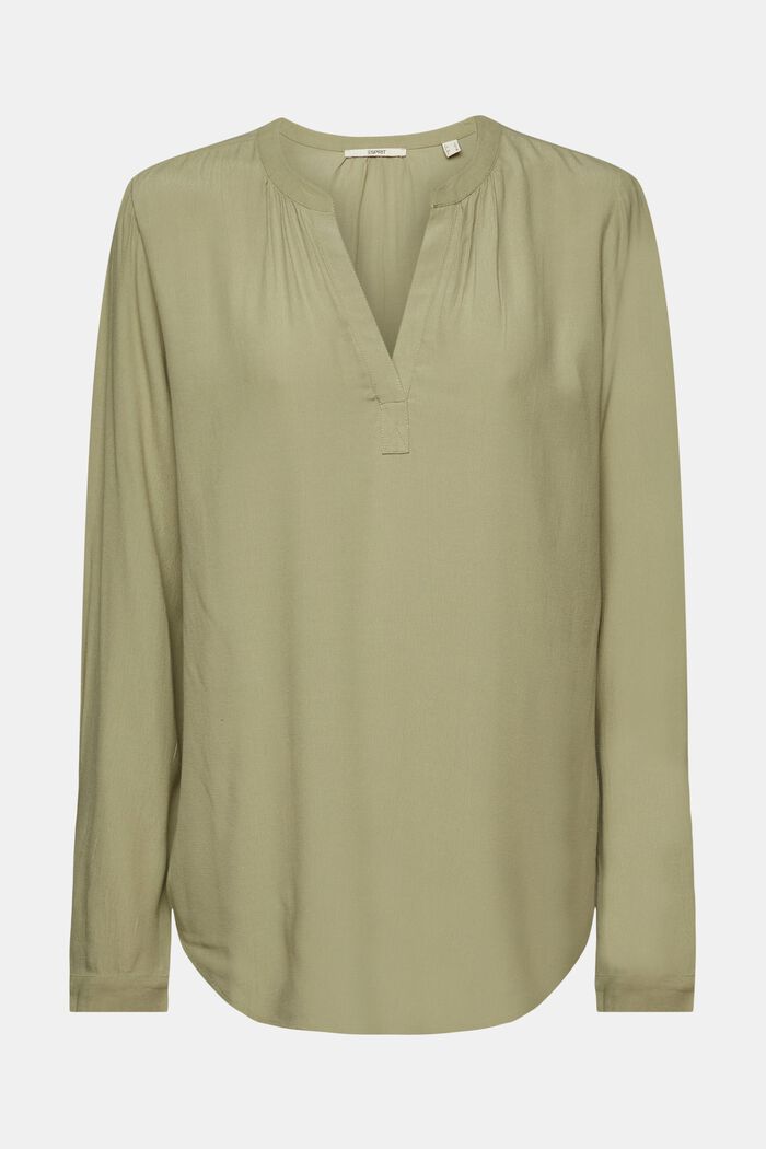 Bluse mit V-Ausschnitt aus LENZING™- und ECOVERO™-Viskose, LIGHT KHAKI, detail image number 6