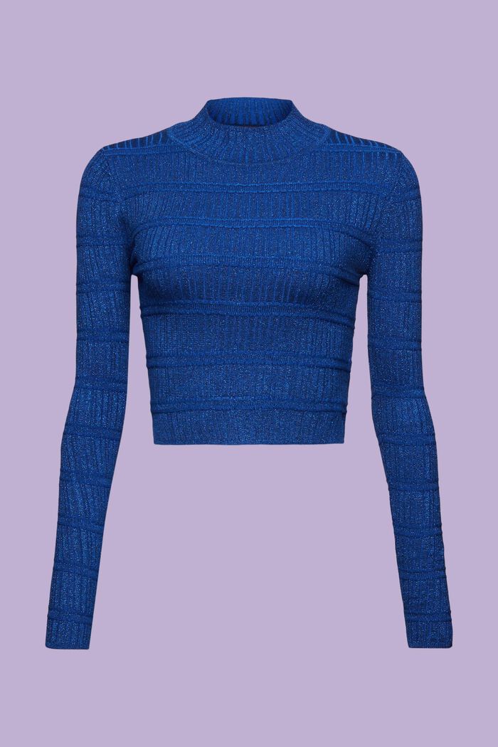 Kurzer Pullover im Glitzerlook mit Stehkragen, BRIGHT BLUE, detail image number 6