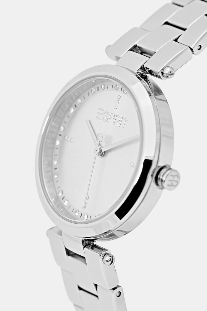 Edelstahl-Uhr mit Gliederarmband und Zirkonia, SILVER, detail image number 1
