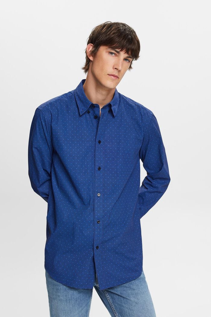 Gemustertes Button-Down-Hemd, 100 % Baumwolle, BRIGHT BLUE, detail image number 0
