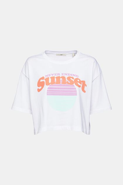 Cropped T-Shirt mit Print, WHITE, overview