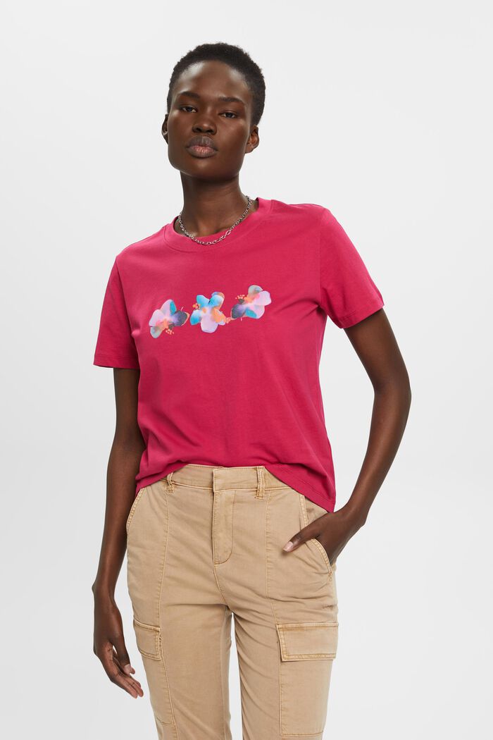 Baumwoll-T-Shirt mit Blumenprint, DARK PINK, detail image number 0