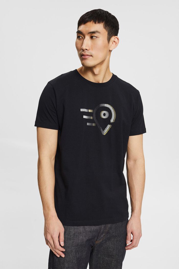 Jersey-T-Shirt mit Print, Bio-Baumwolle, BLACK, detail image number 0