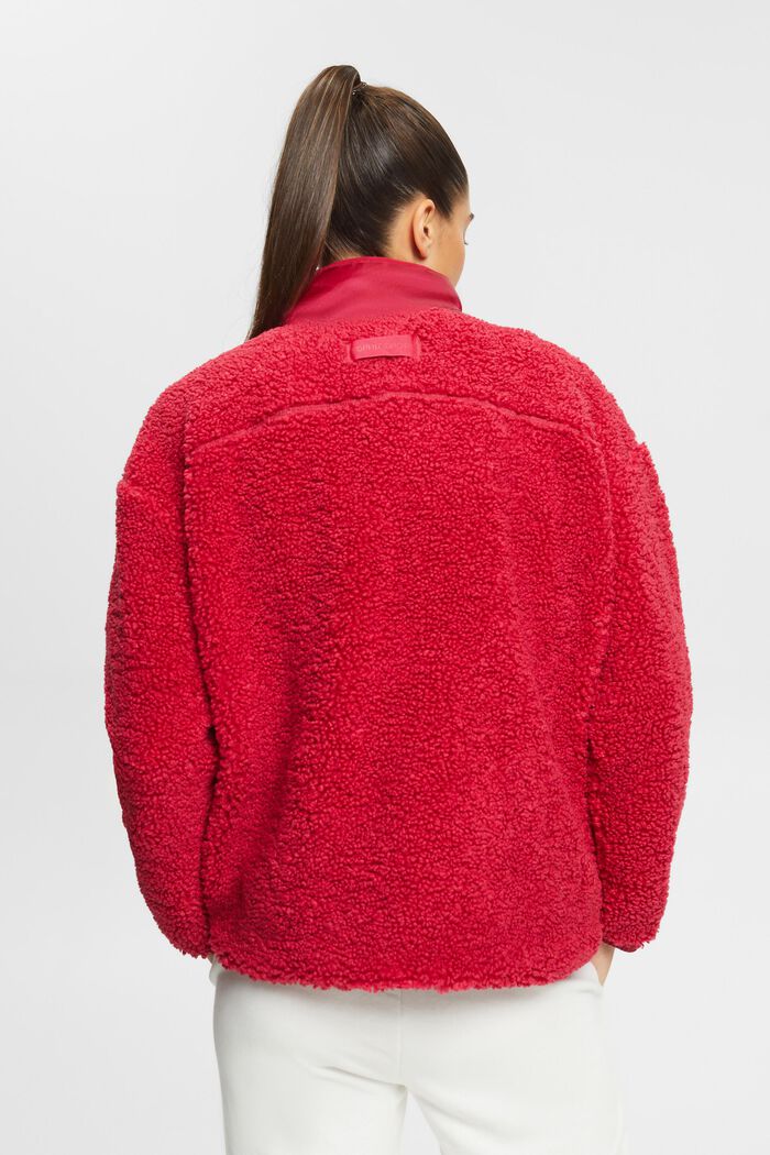 Sweatshirt aus Teddyfleece mit halbem Zipper, CHERRY RED, detail image number 3