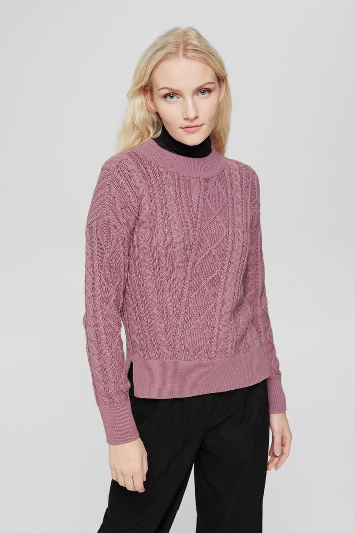 Pullover aus Musterstrick, Organic Cotton, MAUVE, detail image number 0