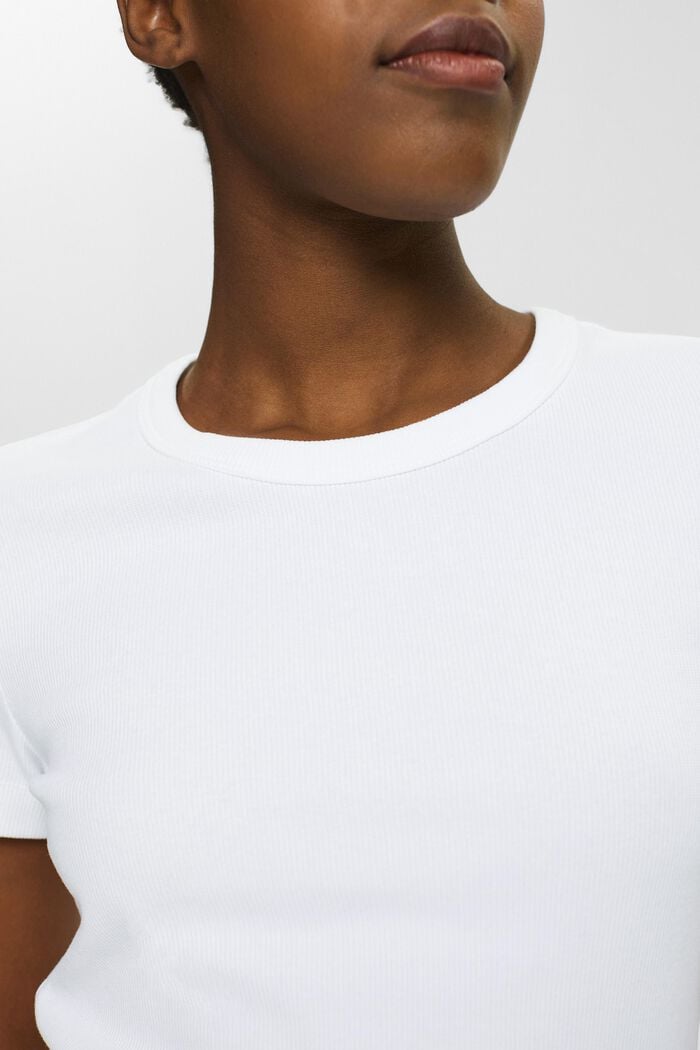 T-Shirt mit geripptem Rundhalsausschnitt, WHITE, detail image number 2