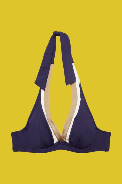 Dreifarbiges Neckholder-Bikinitop mit Bügeln, NAVY, overview