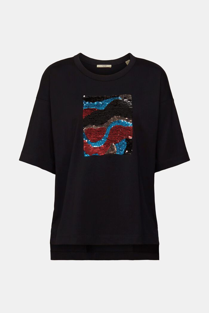 Oversize-T-Shirt mit Paillettenapplikation, BLACK, detail image number 6