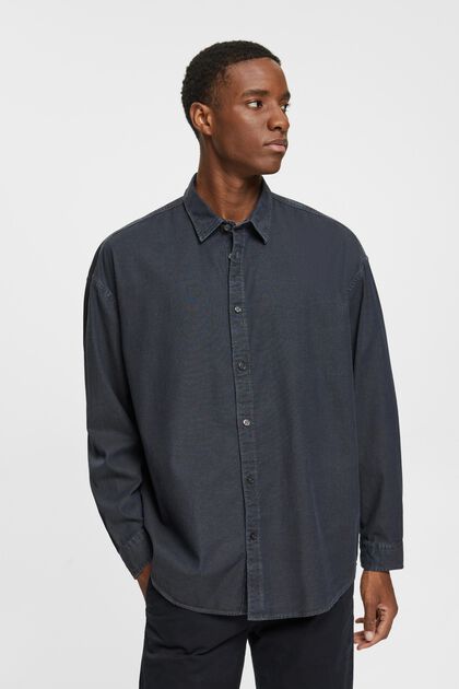 Farbiges Oversize-Denimhemd, ANTHRACITE, overview