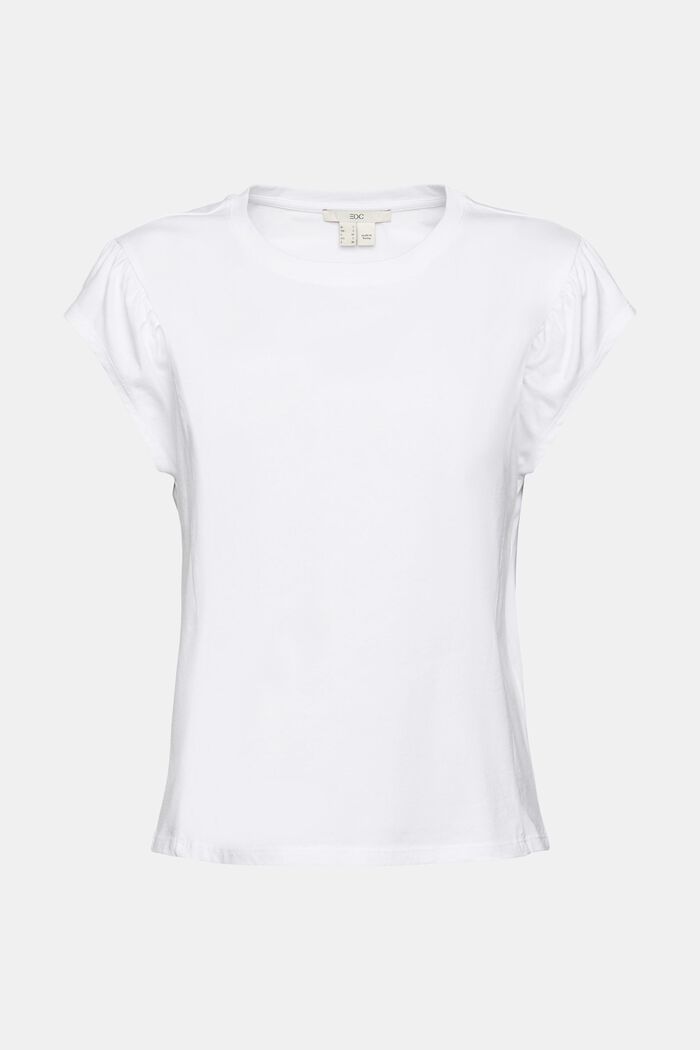 T-Shirt mit gerafften Schultern, WHITE, overview