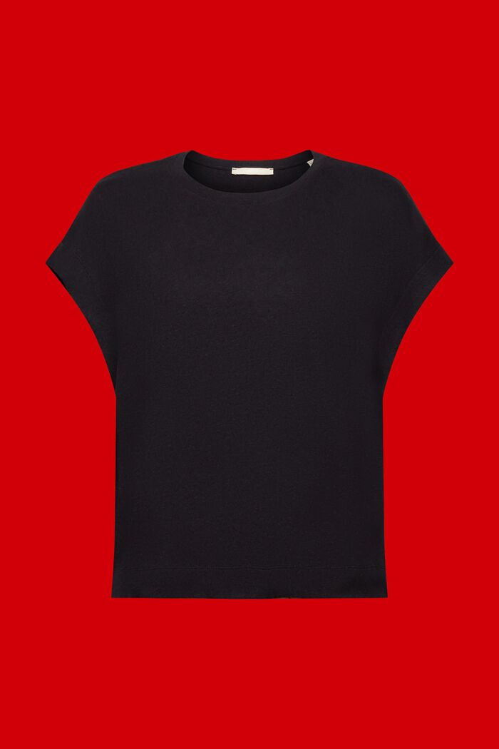 T-Shirt aus Baumwoll-Leinen-Mix, BLACK, detail image number 6